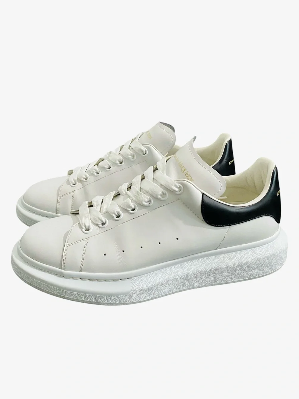 Alexander McQueen White Leather Sneakers with Black Heel Tab
